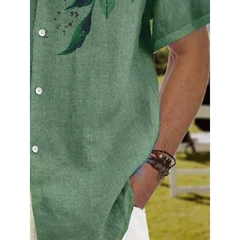 Men's Leaves Shirt Button Up Shirt Short Sleeve Sports Fashion Streetwear Outdoor Street Daily Summer Spring Turndown Print Button-Down Black+Black Yellow Black / Brown Army Green Brown3