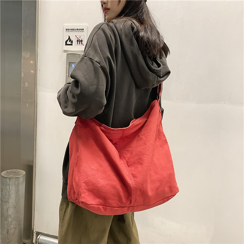 Women's Crossbody Bag Shoulder Bag Canvas Tote Bag Canvas Daily Holiday Zipper Large Capacity Waterproof Breathable Solid Color Balck White Red3