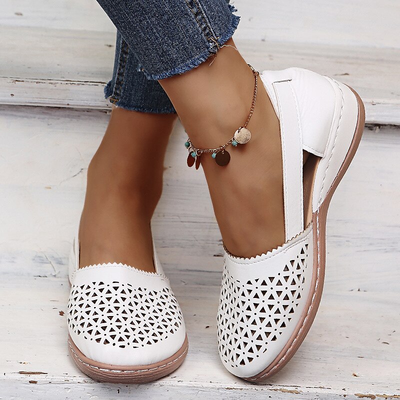 Women's White Cut-Out Slip-On Flats - Comfortable Casual Shoes for Daily Wear4