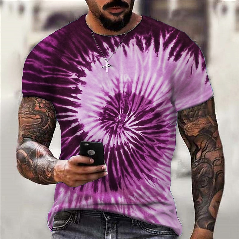 Men's Graphic Tie Dye Spiral Stripe T Shirt Short Sleeve T shirt 3D Print Crew Neck Shirt Sports Designer Classic Daily Sports Weekend Yellow Blue Purple Summer Clothing Apparel S M L XL XXL 3XL4