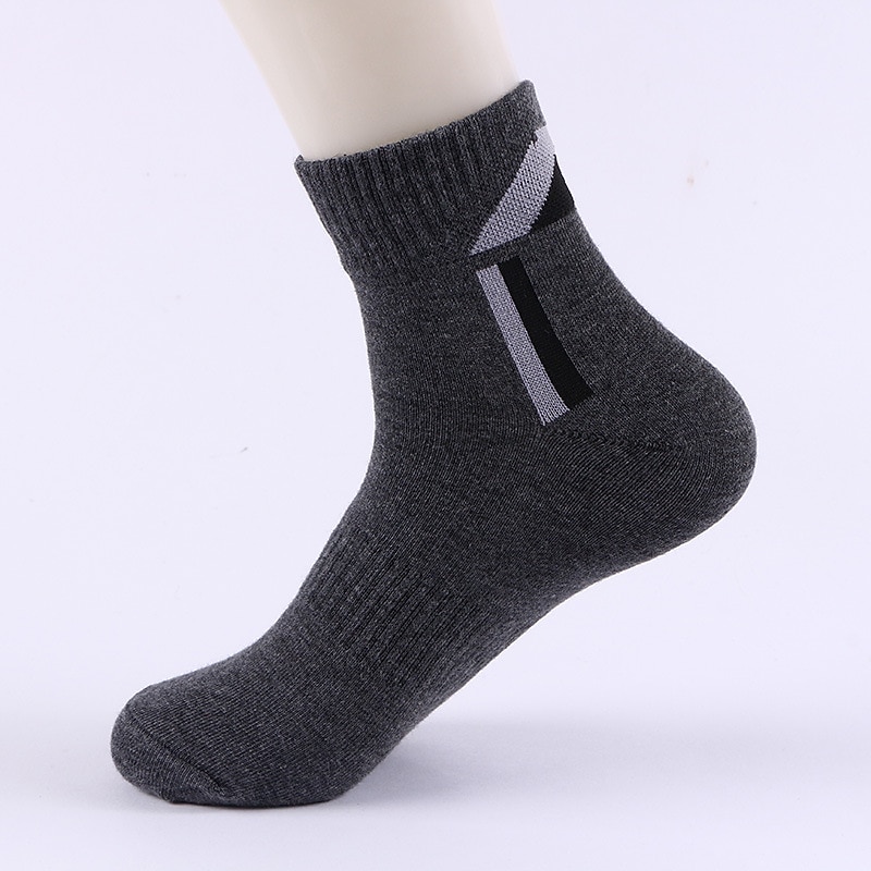 Men's 5 Pairs Socks Crew Socks Light Yellow Black Color Color Block Daily Wear Vacation Weekend Medium Fall & Winter Warm Ups4