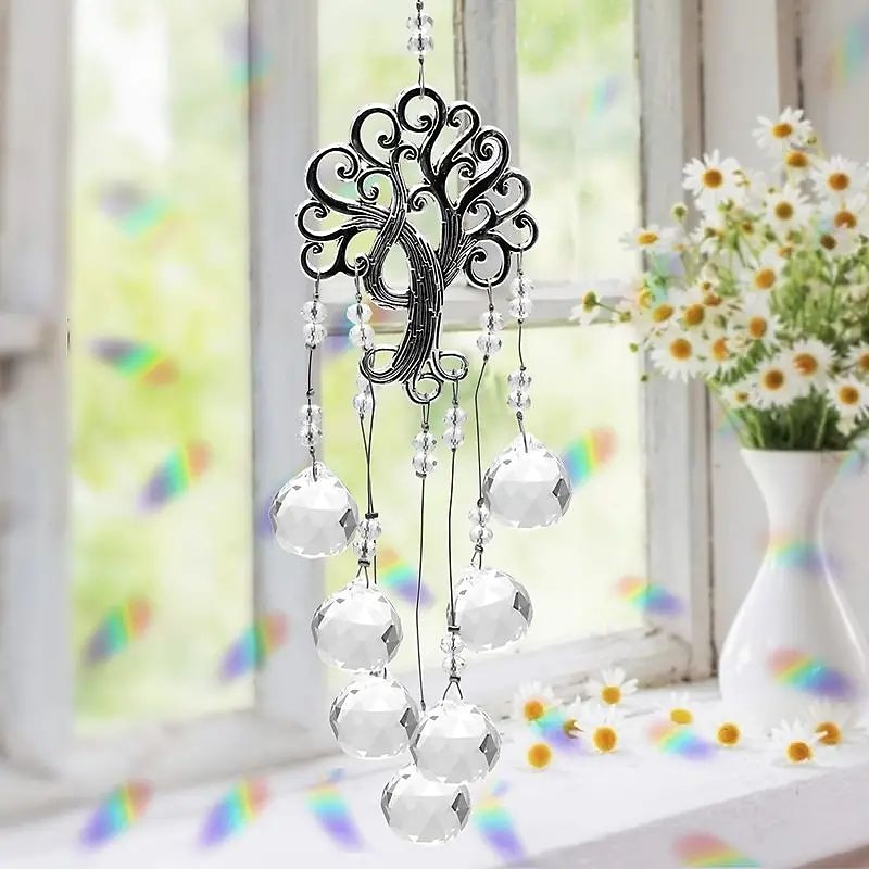 Clear Glass Crystal Ball Prisms Suncatcher Tree Of Life Window Hanging Ornament Rainbow Maker Hanging Ornament Crystal Garden Pendant For Home Garden Decoration Wedding4