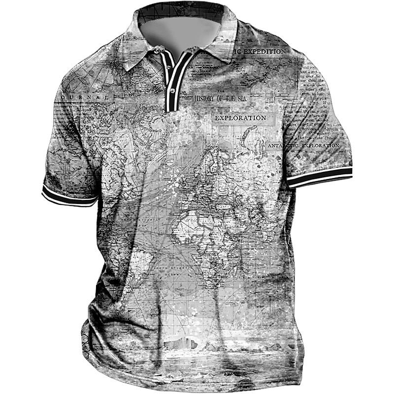Men's Plus Size Polo Shirt Big and Tall Map Turndown Print Short Sleeve Spring & Summer Sports Fashion Streetwear Designer Outdoor Street Tops4