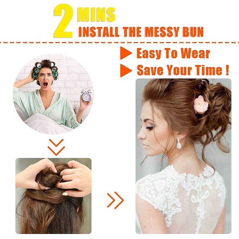 Messy Bun Hair Piece Long Wavy Tousled Updo Hair Bun Extensions Wavy Hair Wrap Ponytail Hairpieces Hair Scrunchies with Elastic Hair Band for Women Girls -Ash blonde mix Ginger Brown4