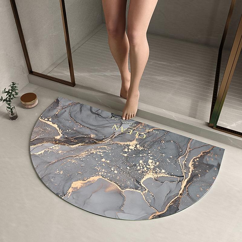 Diatomaceous Earth Bath Mat Semicircle Marble Super Absorbent Toilet Door Quick-Drying Foot Mat Entry Door Mat Non-Slip Mat
