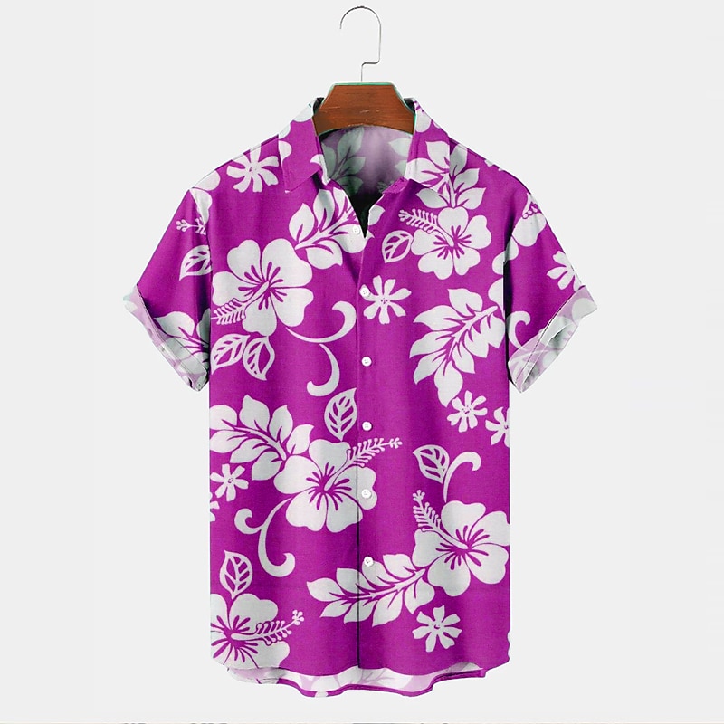 Men's Floral Tropical Flowers Shirt Summer Hawaiian Shirt Aloha Shirt Short Sleeves Shirt Turndown Tropical Fashion Hawaiian Street Casual Hawaiian Red Blue Purple 3D Print S M L4