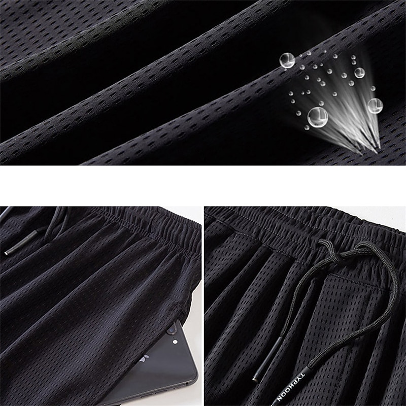 Men's Athletic Shorts Basketball Shorts Casual Shorts Mesh Shorts Pocket Drawstring Elastic Waist Plain Breathable Quick Dry Knee Length Casual Daily Fashion Streetwear Black White2