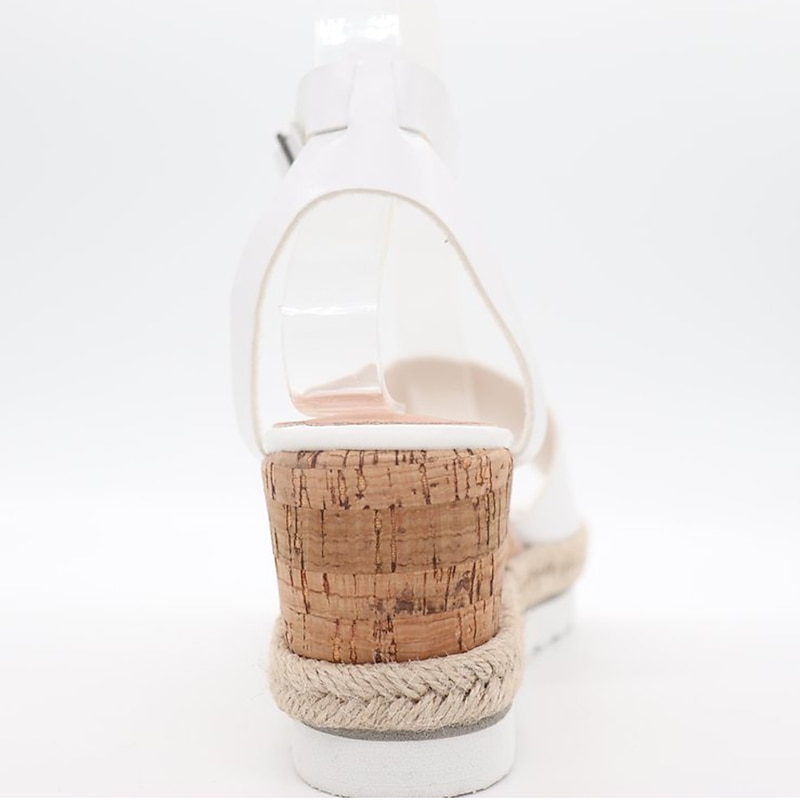Women's White Cork Wedge Sandals with Ankle Strap – Casual Summer Platform Shoes for Everyday Wea3