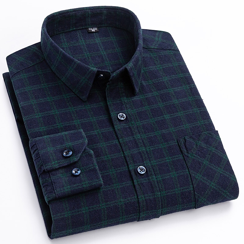 Men's Plaid / Striped / Chevron / Round Wedding Office & Career Dark Red Dark Pink Dark Navy Dark Green Long Sleeve Shirt Collar All Seasons Clothing Apparel Cross4