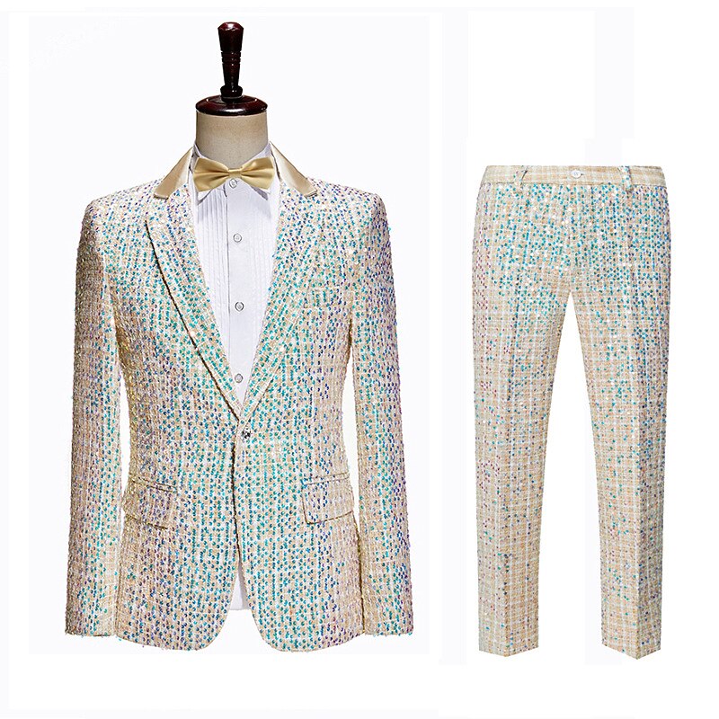 Disco 1980s Tuxedo Suits & Blazers Notch Lapel Disco Sequins Fancy Dress Men's Masquerade Party / Evening Pride Parade Pride Month Adults' Coat Pants2