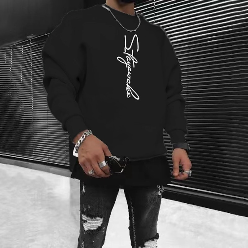 Men's Solid Color Pullover Long Sleeve Sweatshirt Crew Neck Streetwear Sportswear Basic Hot Stamping Sports & Outdoor Casual Streetwear Oversized Spring Fall2