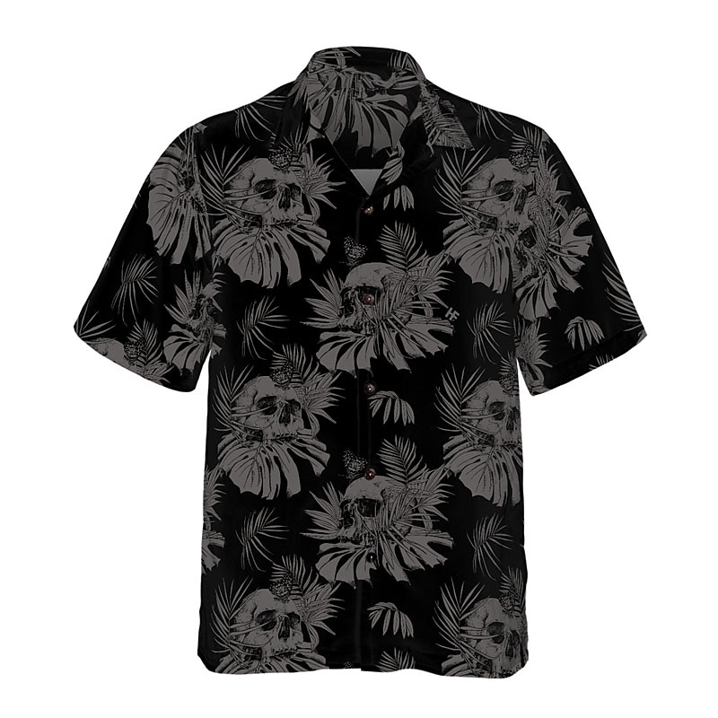 Men's Skull Leaves Tropical Plants Shirt Summer Hawaiian Shirt Aloha Shirt Short Sleeve Shirt Turndown Tropical Fashion Hawaiian Casual Hawaiian Holiday Black Purple Brown S M L2