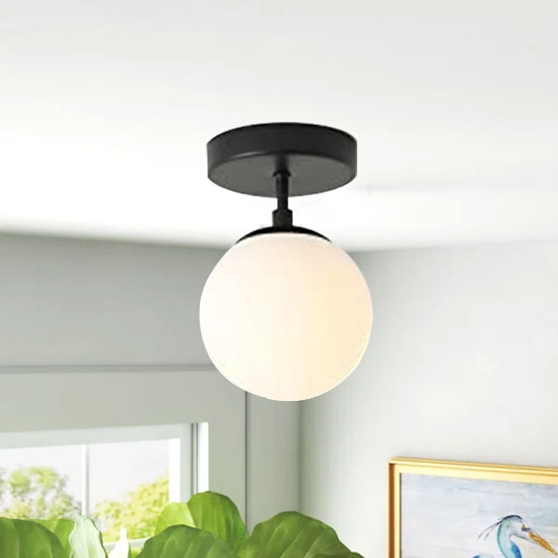 LED Flush Mount Ceiling Light Glass Globe 1-Light Black Hallway Ceiling Lamp Minimalist Design Vintage Ceiling Light Fixtures for Bedroom Living Room Foyer Kitchen (1 Pack)