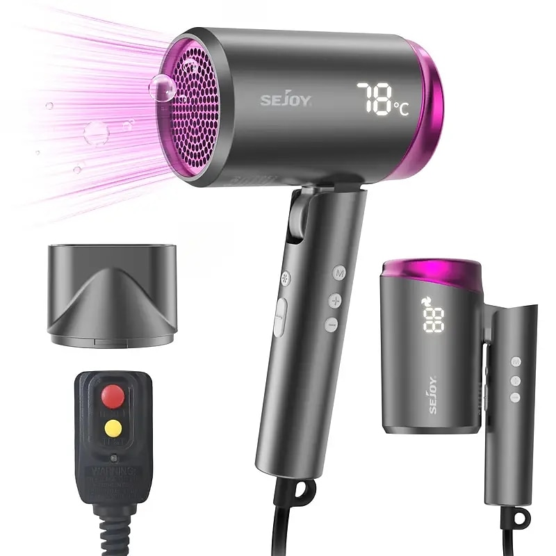 18800RPM Ionic Hair Dryer Adjustable Temperature & Wind Speed 20 Million Negative Ions LED Display 1800W Foldable Handle Compact For Travel2