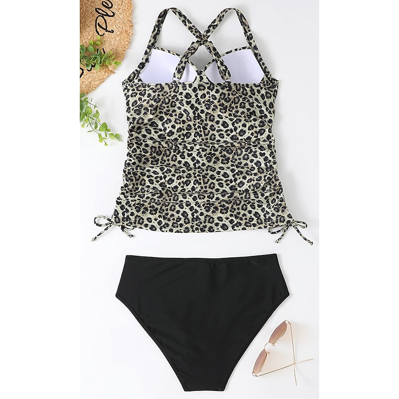 Women's Normal Swimwear Tankini 2 Piece Shorts Swimsuit Halter 2 Piece Printing Beach Wear Summer Leopard Sleeveless Bathing Suits3