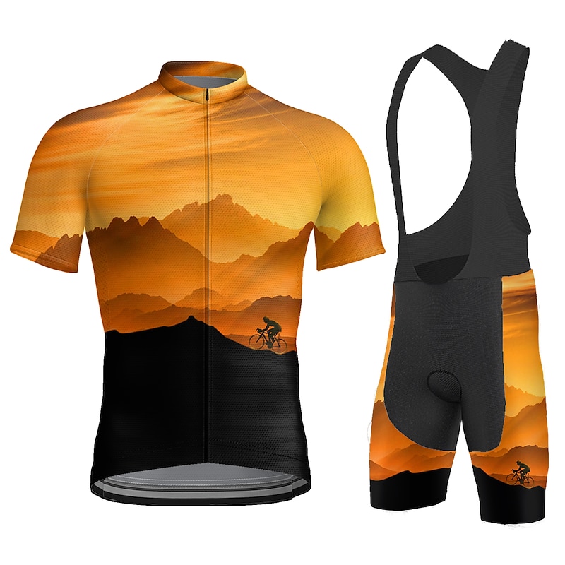 Men's Cycling Jersey with Bib Shorts Short Sleeve Mountain Bike MTB Road Bike Cycling Yellow Blue Orange Bike Clothing Suit 3D Pad Breathable Quick Dry Back Pocket Polyester Spandex Sports Nature2