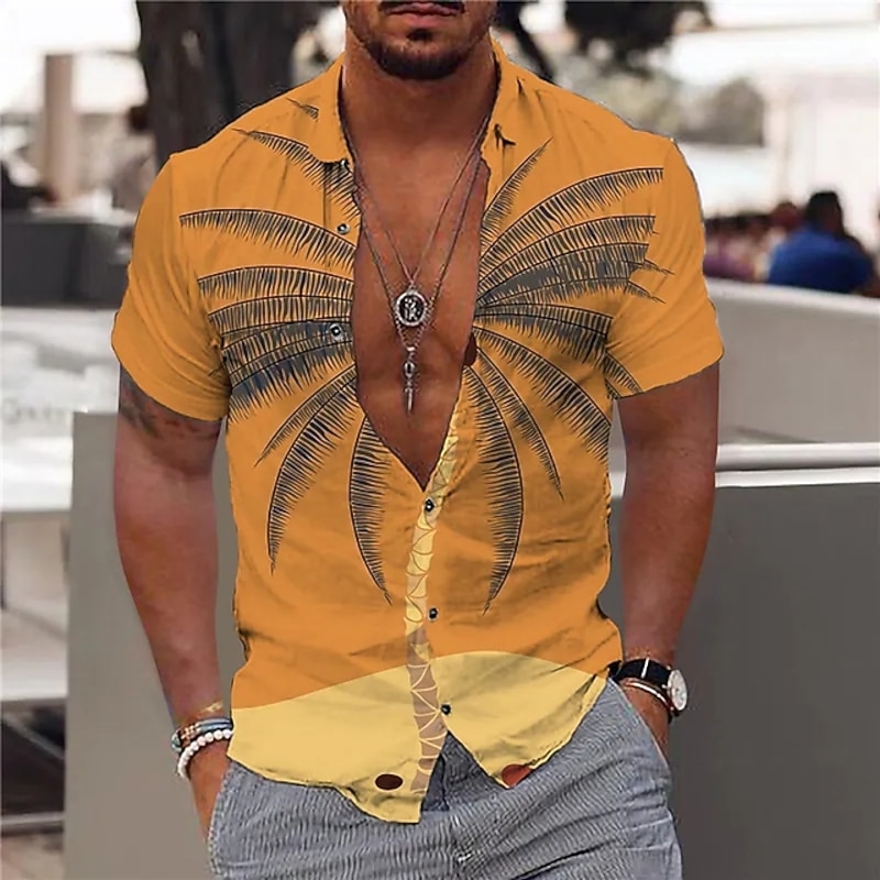 Men's Coconut Tree Tropical Plants Shirt Summer Hawaiian Shirt Aloha Shirt Short Sleeve Shirt Turndown Fashion Designer Casual Outdoor Street Casual Black Yellow Pink Print S M L3