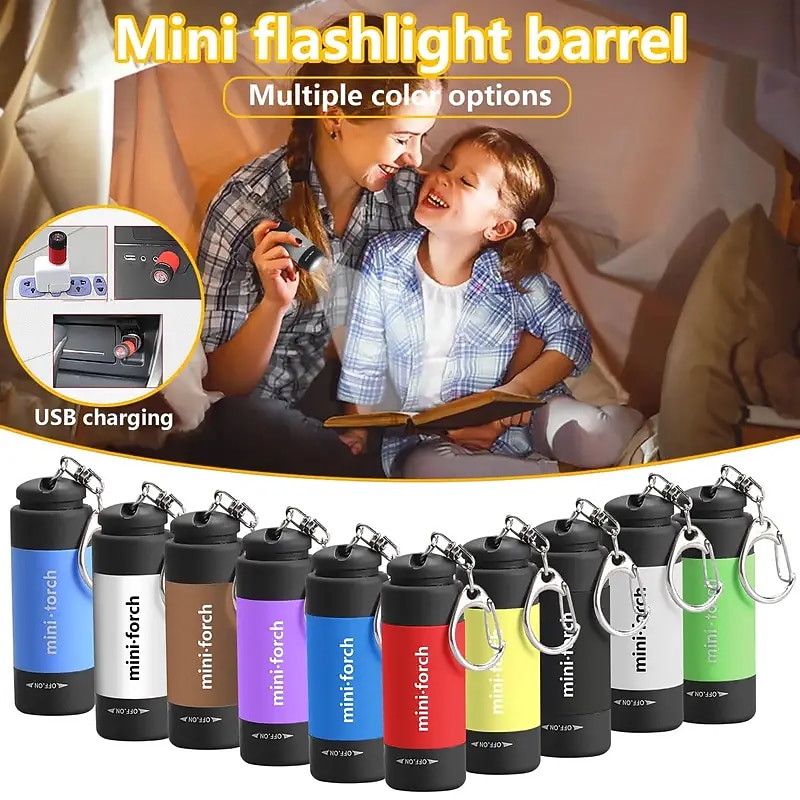 Mini LED Pocket Flashlight USB Rechargeable Portable Torch Waterproof Keychain Small Lantern White Light with Battery2