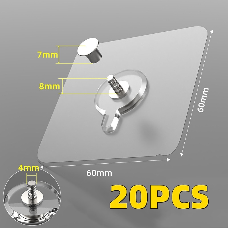 20pcs Acrylic Strong Adhesive Nails Wall Poster Seamless Wall Hook Waterproof Durable Transparent Kitchen Bathroom Screw Hook Hanger3