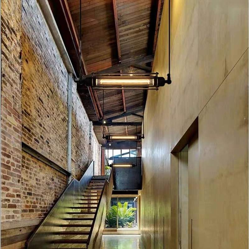 LED Pendant Light Long 17.5" Tube Cage Black or Brass Cage Edison Hanging Bar Pendant - Black Wire Ceiling Fixture Industrial Lighting4