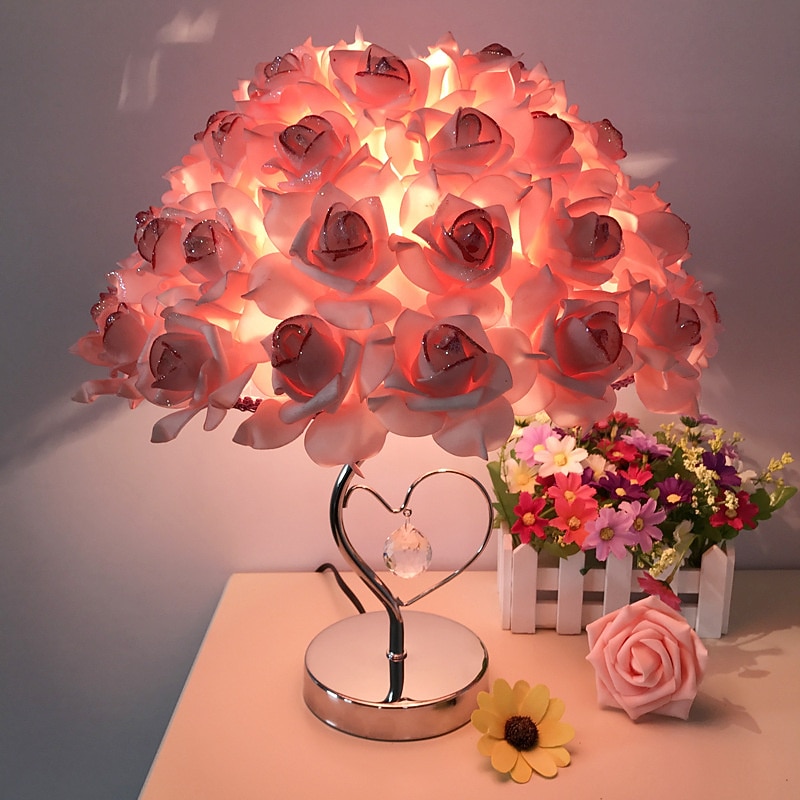 Romantic Rose Flower LED Table Lamp Valentines Style Wedding Party For Girl Bedroom Bedside Night Light Decoration Gift Holiday Lighting2