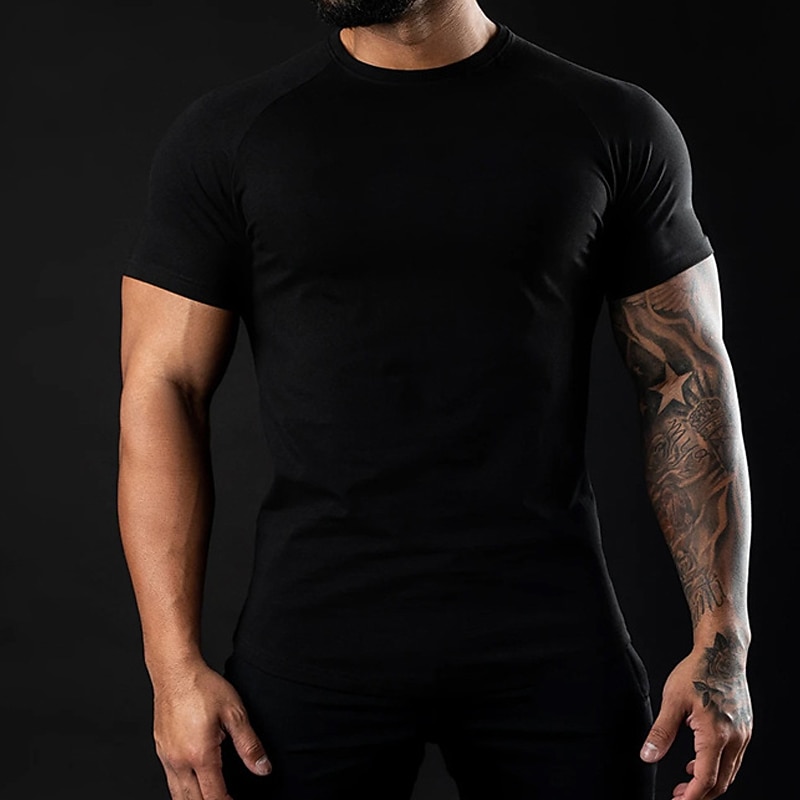 Men's T Shirt Moisture Wicking Shirts Short Sleeves Crew Neck Summer Plain Stylish Classic Casual / Sporty Vacation Daily Going out Black Top Tee for Men3