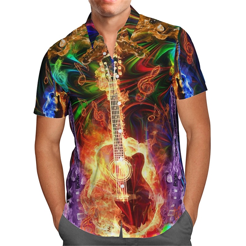 Men's Boardmasters Colorful Music Shirt Summer Hawaiian Shirt Button Up Shirt Short Sleeves Tropical Sports Streetwear Street Casual Hawaiian Summer Spring Turndown Print Button-Down Yellow Blue2