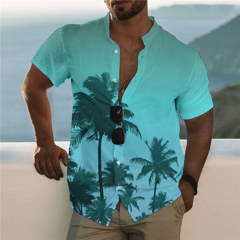 Men's Gradient Coconut Tree Tropical Plants Shirt Summer Hawaiian Shirt Aloha Shirt Short Sleeve Shirt Stand Collar Fashion Designer Casual Outdoor Vacation Casual White Yellow Pink S M L3