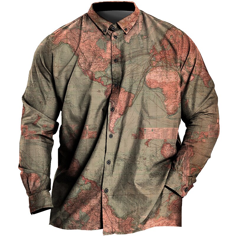 Men's Plus Size Shirt Big and Tall Map Turndown Buttons Long Sleeve Spring & Summer Sports Fashion Streetwear Designer Outdoor Vacation Tops3
