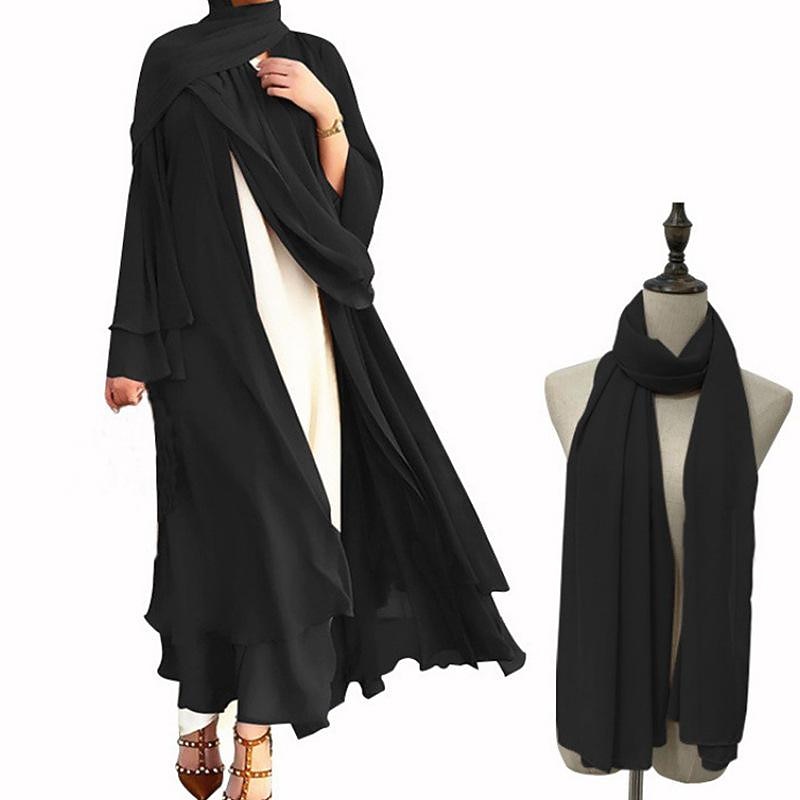 Women's Arabian Muslim Robe Coat Dress With Hat Cap Hijab Scarfs 2 Pieces Adults Religious Saudi Arabic Dress Abaya Hijab Khimar For Ramadan Dress2