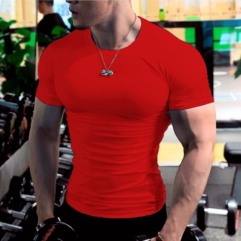 Men's Gym Shirt Running Shirt Short Sleeve Tee Tshirt Athletic Athleisure Solid Colored Quick Dry Soft Sweat wicking Breathable Jogging Training Bodybuilding Sportswear Activewear Black White Army4