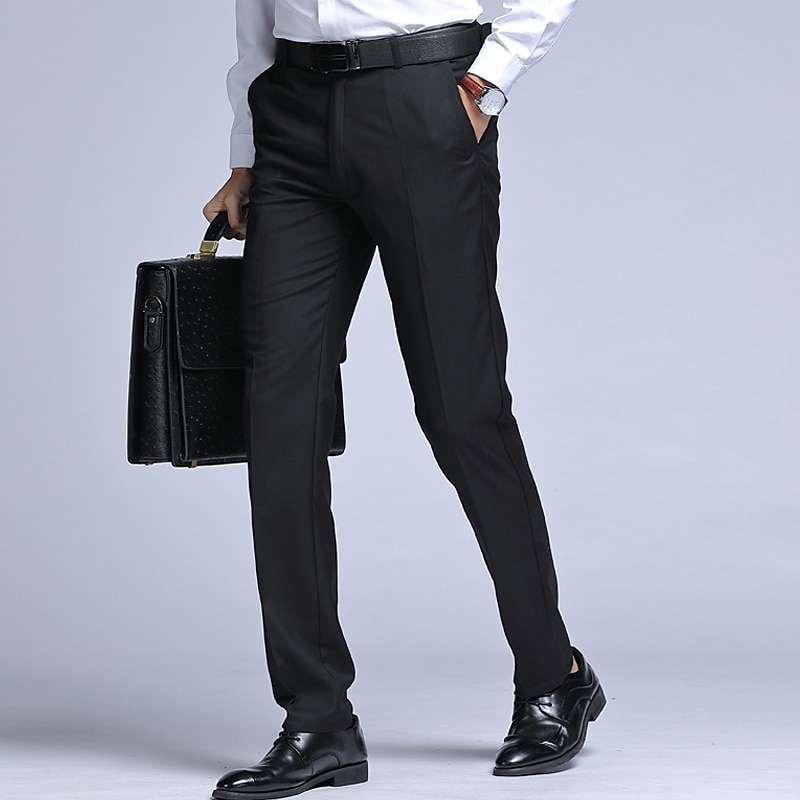 Men's Dress Pants Trousers Chinos Casual Pants Pocket Straight Leg Plain Comfort Office Business Casual Streetwear Stylish Black Black Straight Leg2