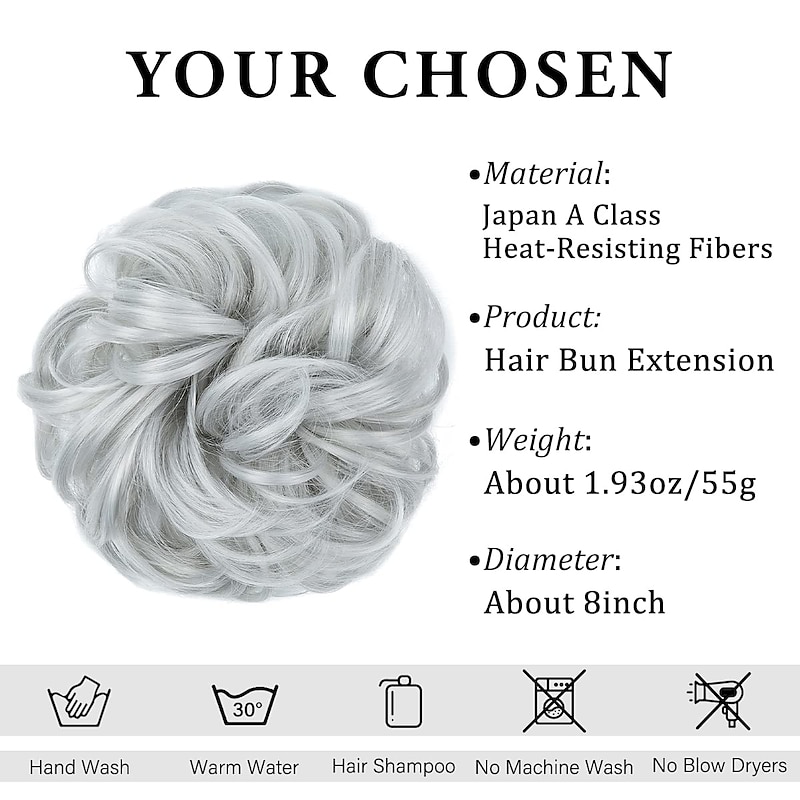 Messy Bun Large Scrunchies Wavy Curly Synthetic Silver Grey Ponytail Hair Extensions Thick Updo Hair Pieces for Women Girls Kids2