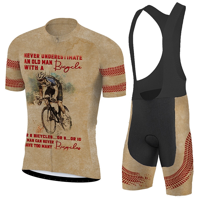 Men's Cycling Jersey with Bib Shorts Short Sleeve Mountain Bike MTB Road Bike Cycling Black Red Blue Bike Clothing Suit 3D Pad Breathable Quick Dry Back Pocket Polyester Spandex Sports Letter2