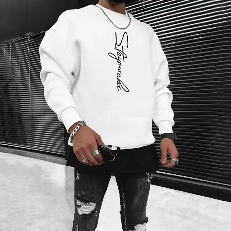 Men's Solid Color Pullover Long Sleeve Sweatshirt Crew Neck Streetwear Sportswear Basic Hot Stamping Sports & Outdoor Casual Streetwear Oversized Spring Fall