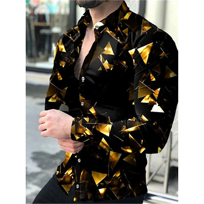 Men's Gradient Geometric Pattern Geometry Shirt Button Up Shirt Long Sleeve Fashion Streetwear Designer Outdoor Casual Daily Fall & Winter Turndown Print Button-Down Black Royal Blue Blue