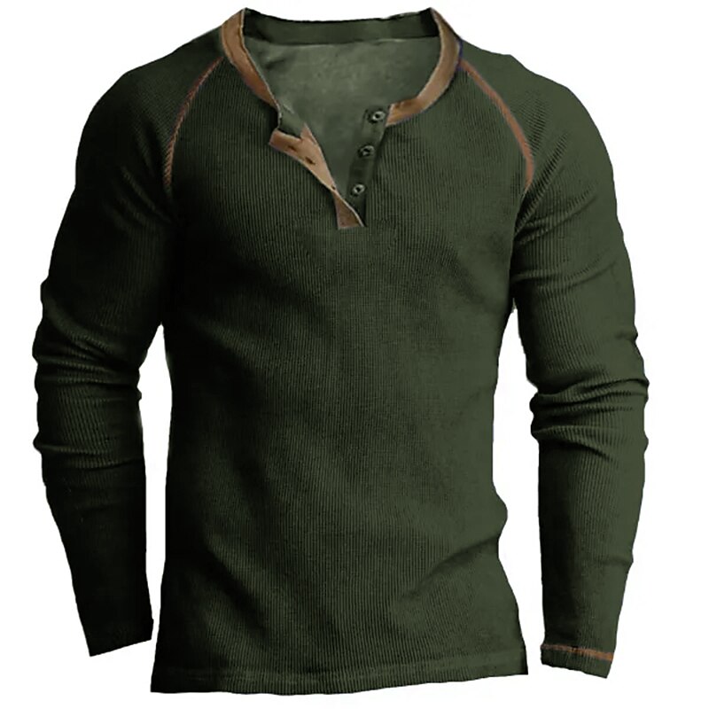 Men's Button T Shirt Henley Shirt Long Sleeve Shirt Long Sleeve Henley Spring &  Fall Plain Fashion Streetwear Classic Button-Down Vacation Daily Wear Going out Navy Black Army Green Top Tee for Men3