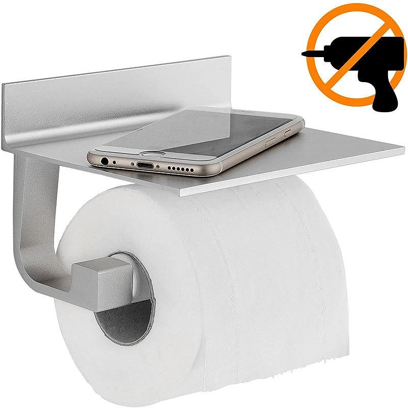 Toilet Paper Holder No Drilling Required Toilet Paper Holder with Shelf Self-Adhesive Toilet Roll Holder with Patented Adhesive Toilet Roll Holder Wall Mounted for Kitchen and Bathroom2