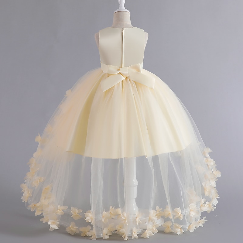 Toddler Girls' Party Dress Solid Color Sleeveless Performance Wedding Mesh Zipper Cute Princess Cotton Polyester Asymmetrical Party Dress Summer Spring Fall 7-13 Years White Champagne Pink3
