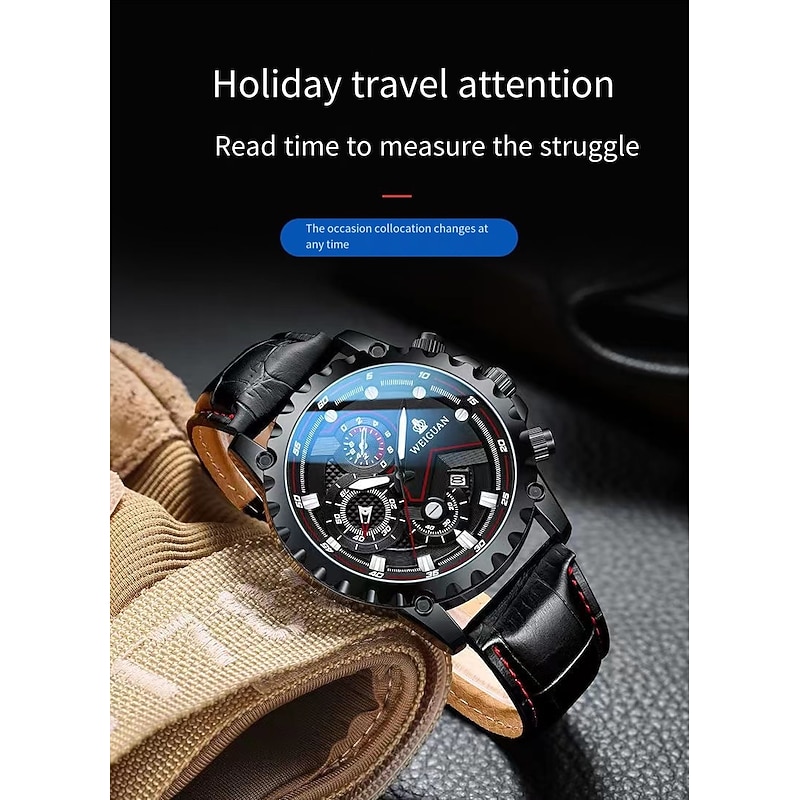 WEIGUAN Quartz Watch for Men Men's Wrist Watch Chronograph Analog Quartz Stylish Dial Case Casual Calendar Noctilucent Alloy Stainless Steel Creative Elegant Gift Watch for Men4