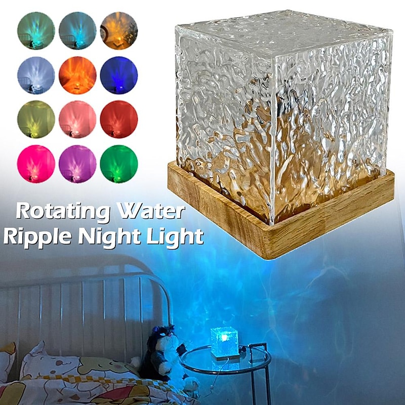 Dynamic Rotating Water Ripple Night Light with Remote Control Function, 16 Colors Rotating Water Ripple Crystal Light, Suitable for Photography, Study, Living Room, Bedroom Decorations and Lady Gift3