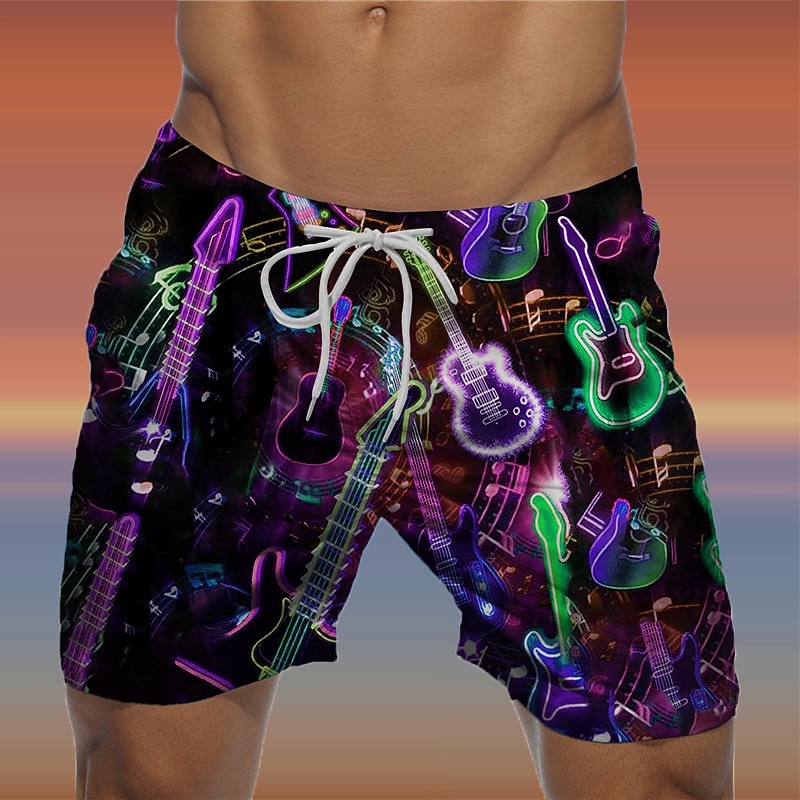 Men's Graphic Guitar Musical Instrument Swim Trunks Swim Shorts Board Shorts Mid Waist Hawaiian Designer Boho Casual Daily Holiday Drawstring with Mesh lining Elastic Waist Designer Clothing Apparel2