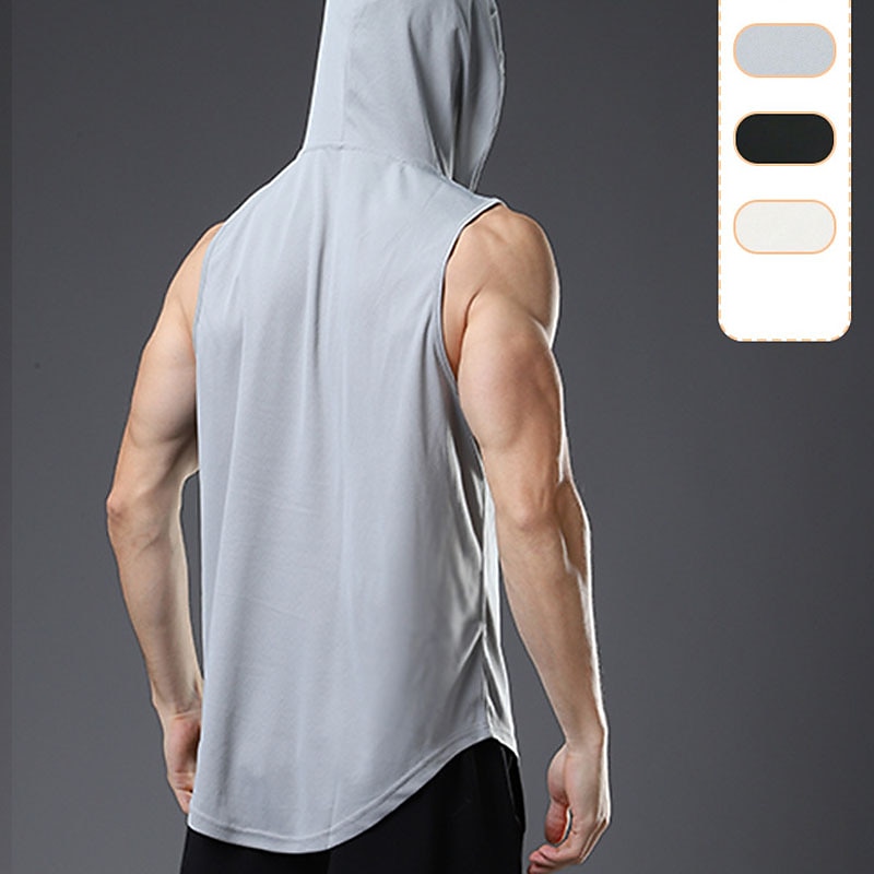 Men's Tank Top Undershirt Muscle Shirt Moisture Wicking Shirts Sleeveless Hooded Summer Plain Classic & Timeless Casual Daily Workout Daily Sports Going out White Top Tee for Men