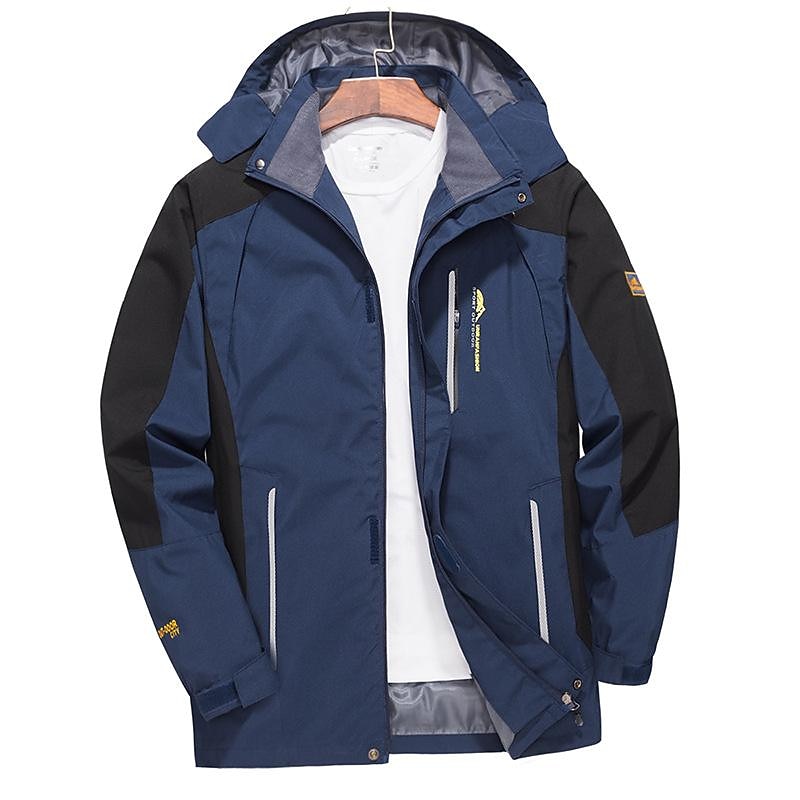 Men's Waterproof Hiking Jacket Rain Jacket Hiking Windbreaker Outdoor Patchwork Waterproof Portable Quick Dry Antistatic Outerwear Raincoat Trench Coat Camping / Hiking Fishing Climbing Black Red4