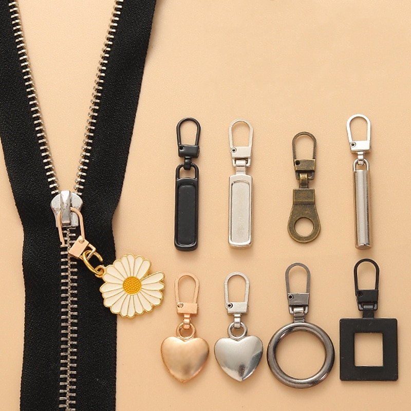 5pcs Detachable Metal Zipper Puller Universal Instant Repair Kit Zipper Sliders Head Repair Kit For Clothing Jacket Sewing Tools