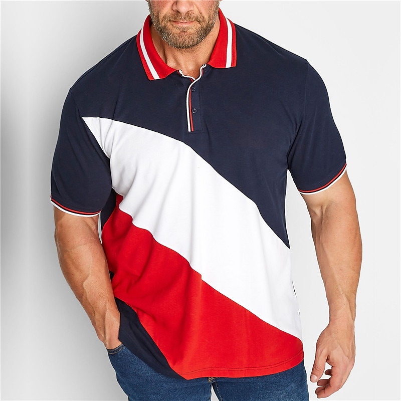 Men's Plus Size Polo Shirt Big and Tall Color Block Turndown Print Short Sleeve Spring & Summer Sports Fashion Streetwear Designer Outdoor Street Tops