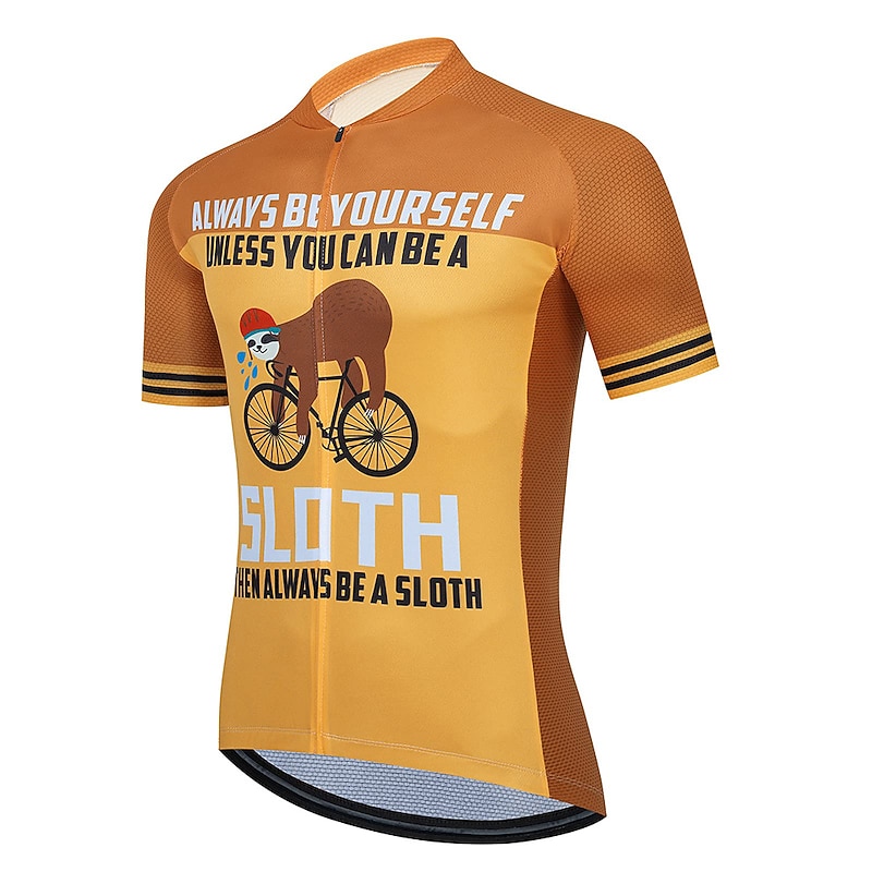 Men's Cycling Jersey Funny Sloth Short Sleeve Bike Jersey Top with 3 Rear Pockets Mountain Bike MTB Road Bike Cycling Quick Dry Reflective Strips Back Pocket Moisture Wicking Sports Dark Navy Orange4