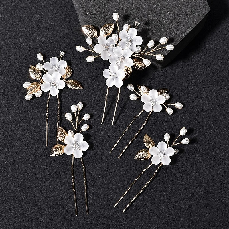 3/5PCS Wedding Hair Comb Bridal Hair Pins Set Silver Crystal Pearl Hair Side Comb U-shaped Flower Rhinestone Wedding Hair Accessories for Bride Bridesmaid Prom3