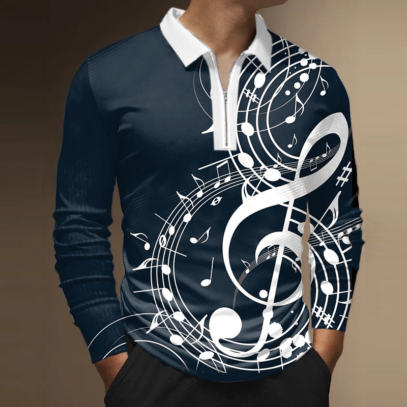Music Festival Men's Music Zip Polo Shirts Golf Shirt Long Sleeve Polo Shirts Collared Shirts Casual Vacation Wear Festival Wear Party Outfits 3D Print Quarter Zip Polo Black White Wine3