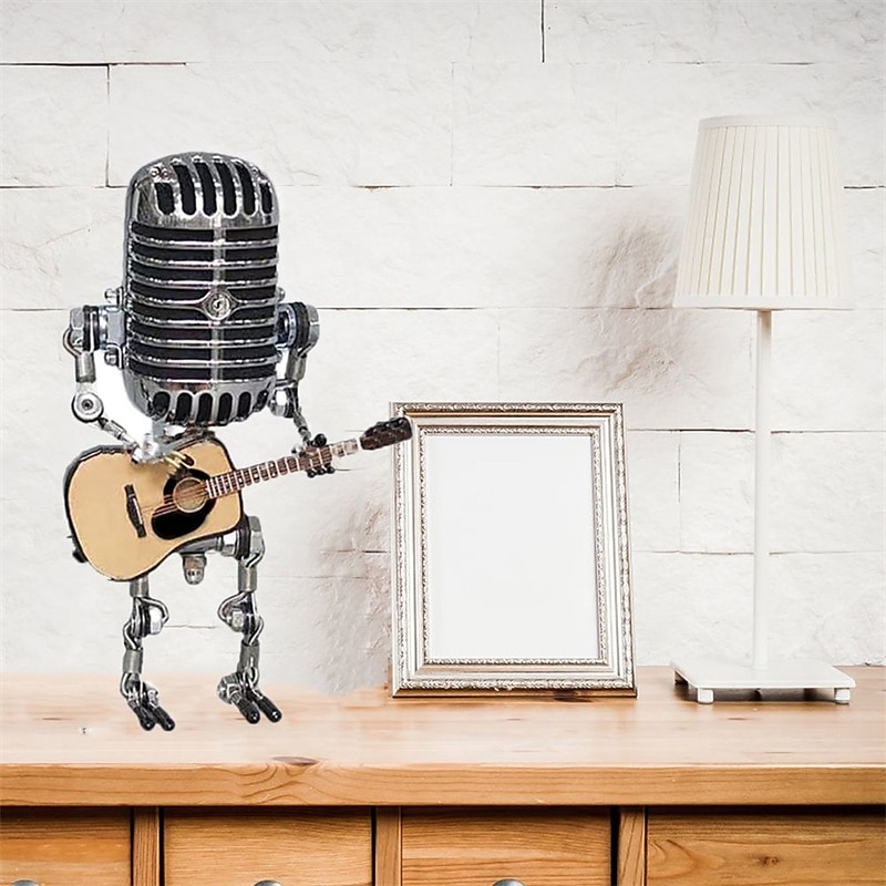 USB Wrought Iron Retro Desk Lamp, Robot Microphone Playing Guitar Decoration4